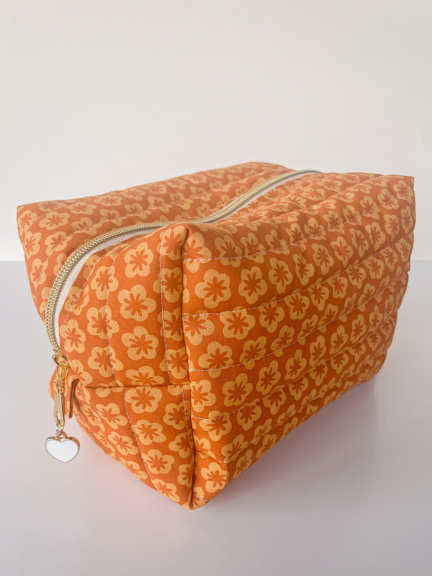 Orange Flower Makeup Bag, Size Large