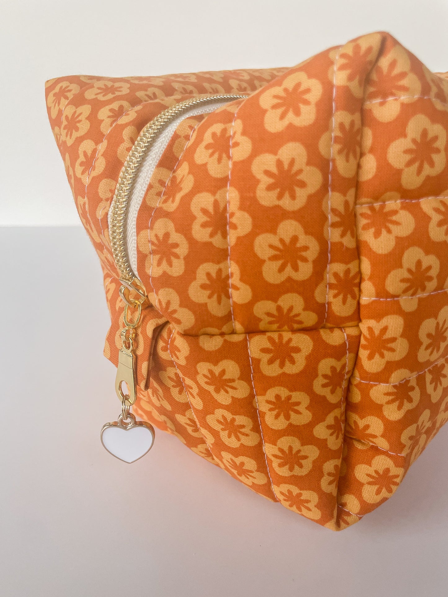 Orange Flower Makeup Bag, Size Large