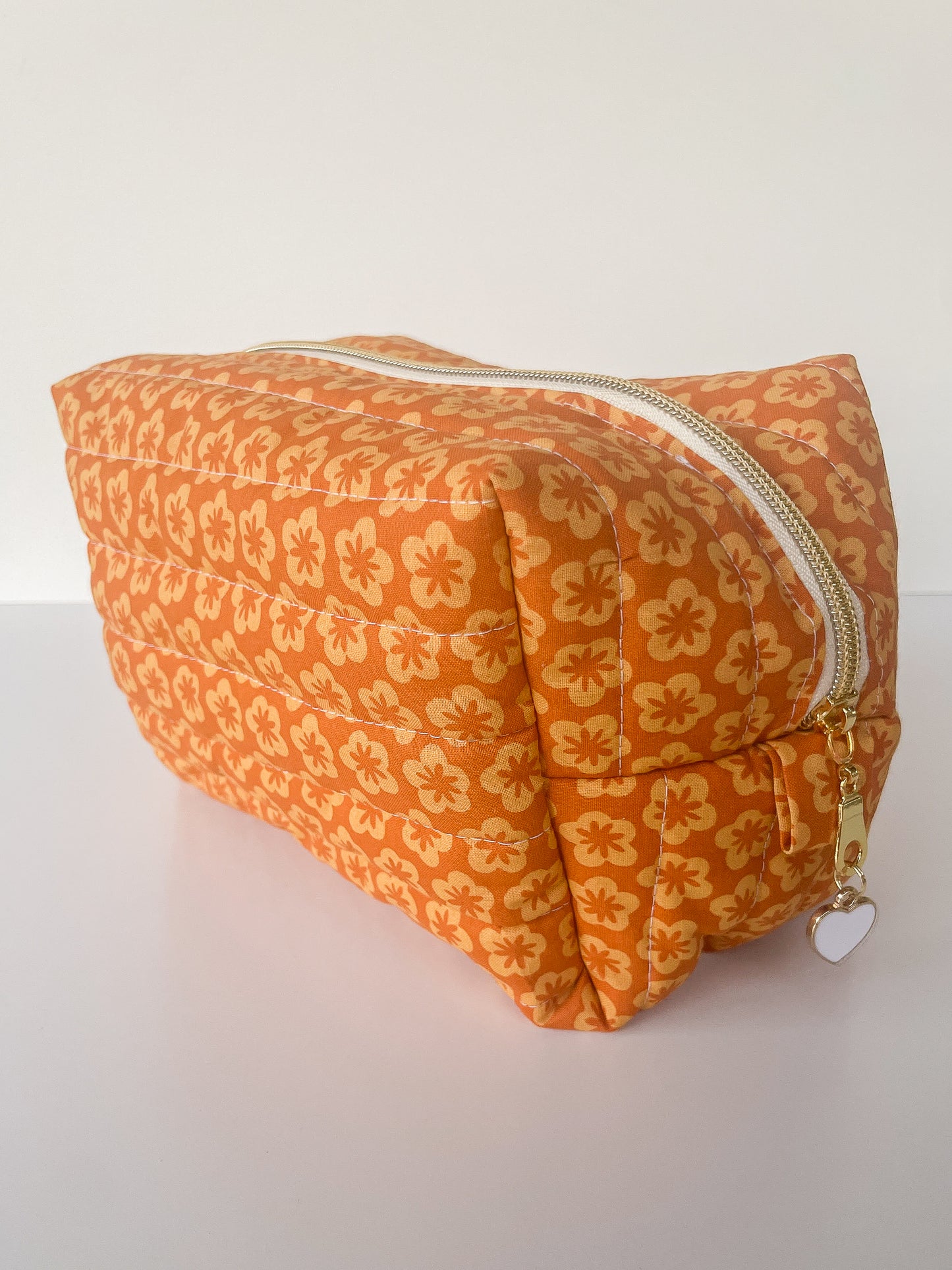 Orange Flower Makeup Bag, Size Large