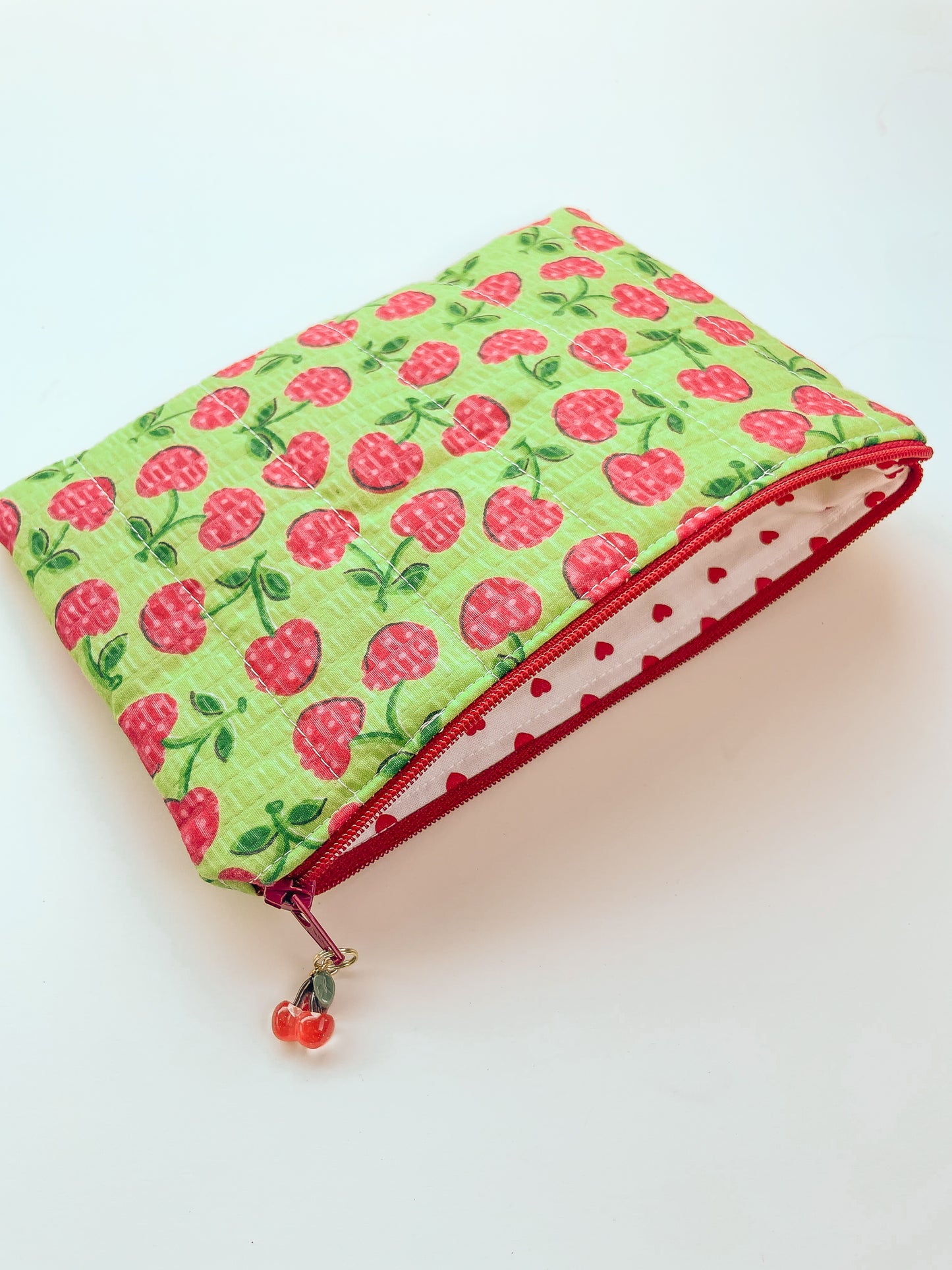 Cherry Quilted Zipper Pouch