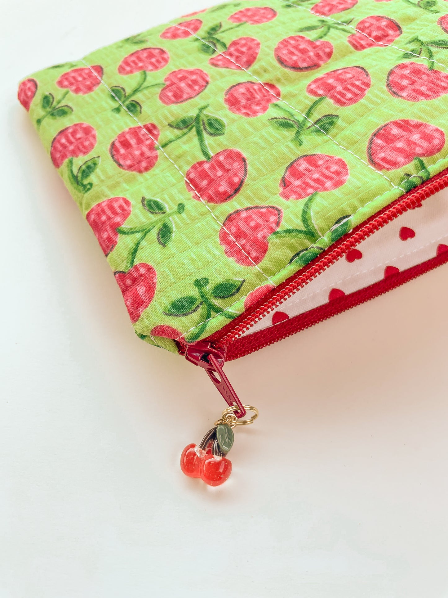 Cherry Quilted Zipper Pouch