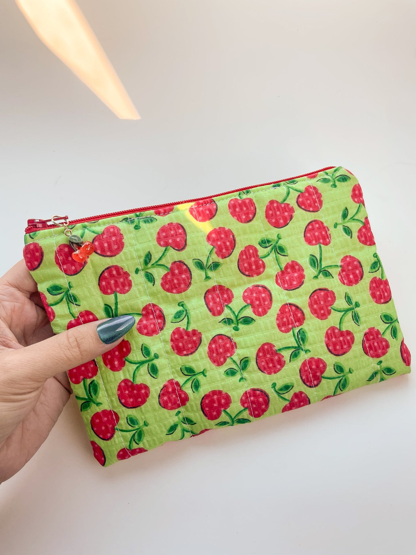 Cherry Quilted Zipper Pouch