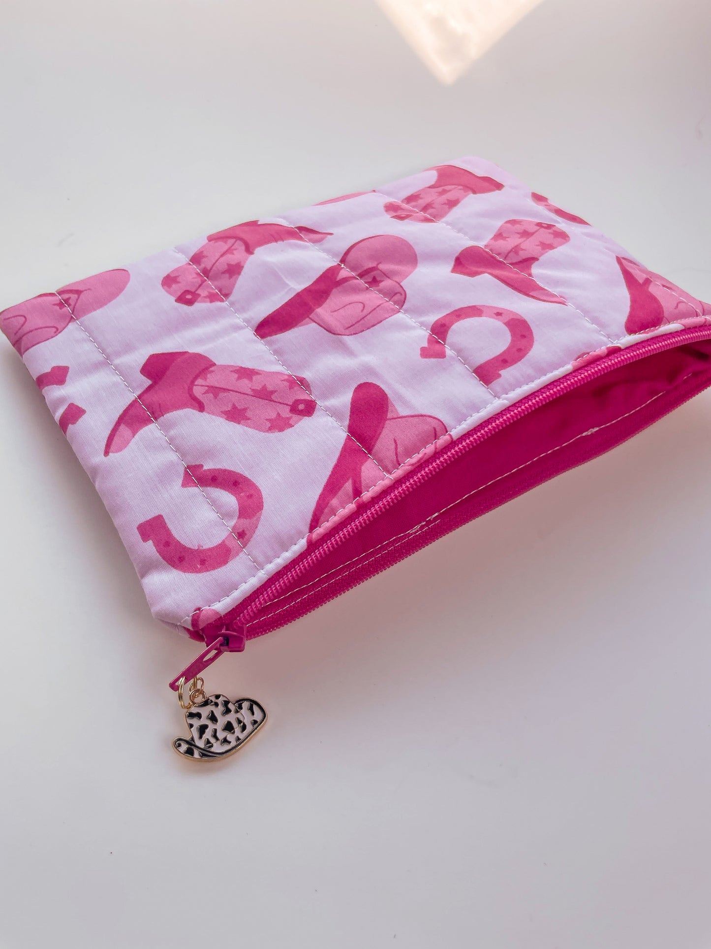 Pink Cowgirl Quilted Zipper Pouch