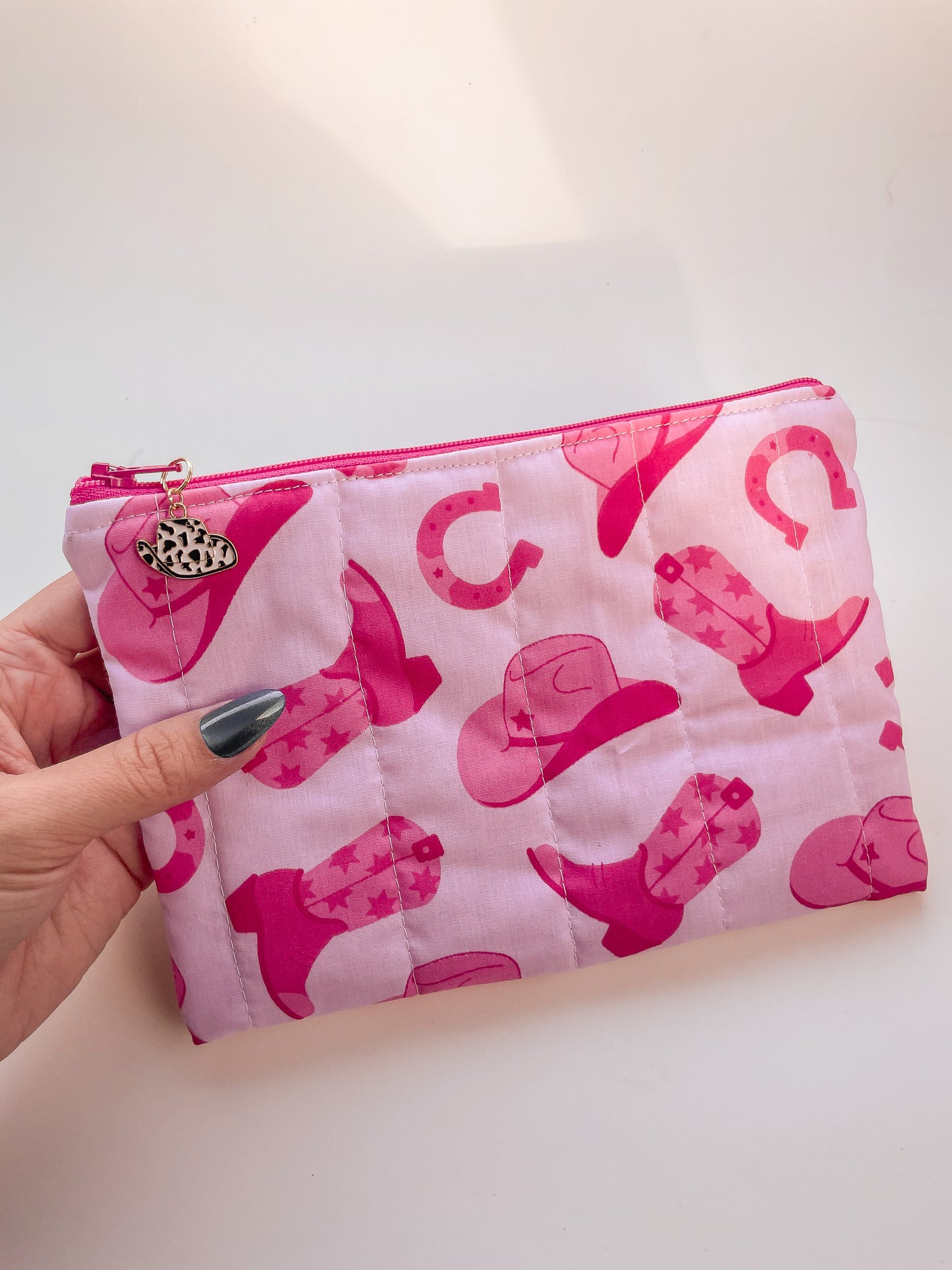 Pink Cowgirl Quilted Zipper Pouch