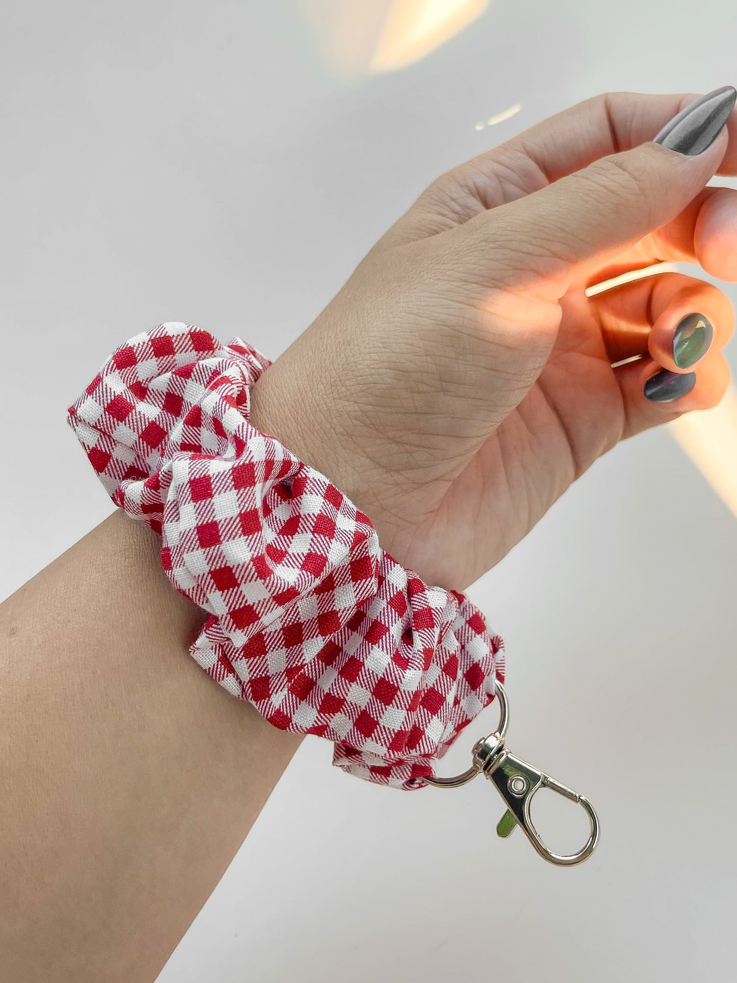 Red Gingham Scrunchie Keychain