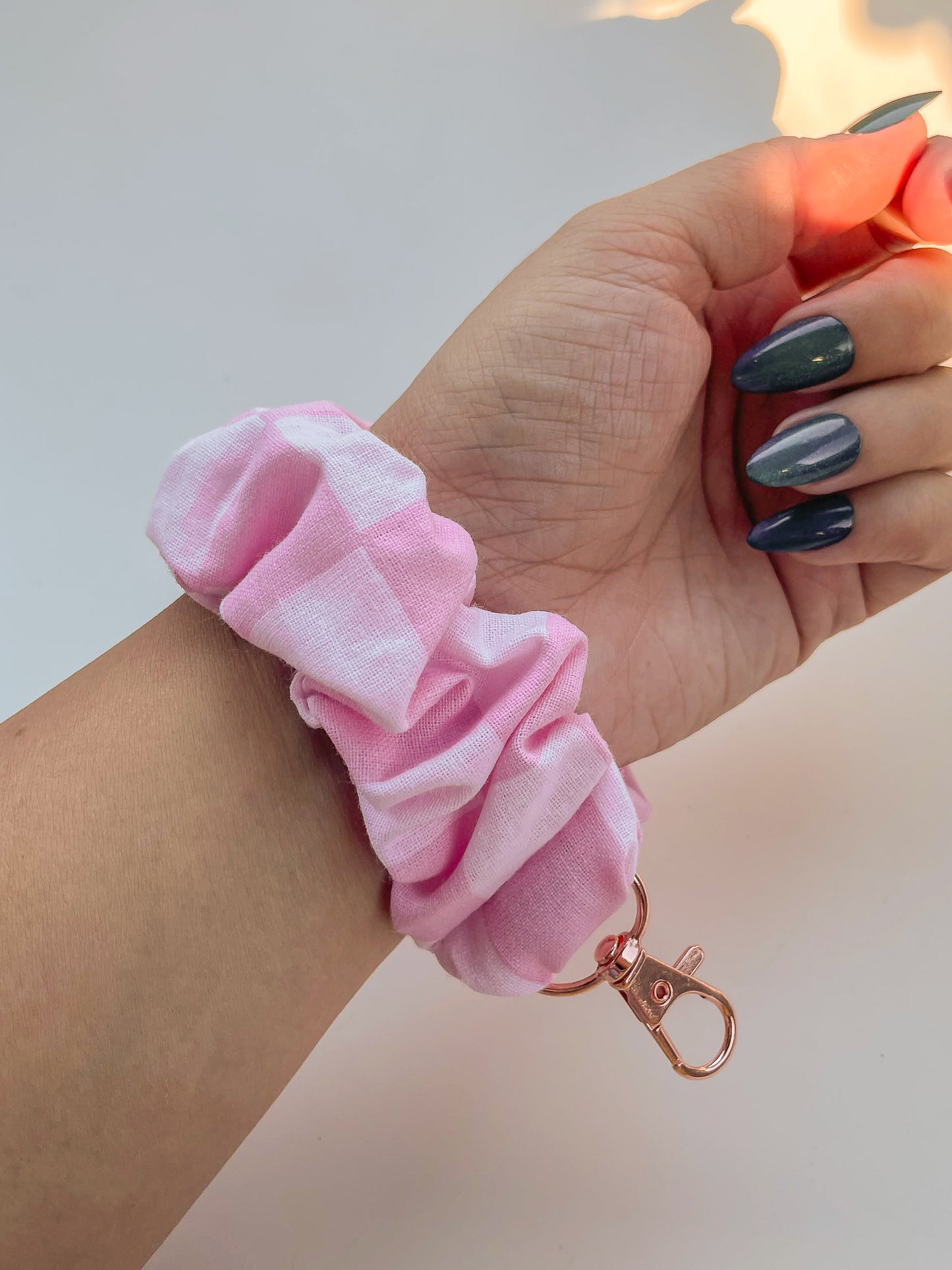 Pink Check Scrunchie Keychain