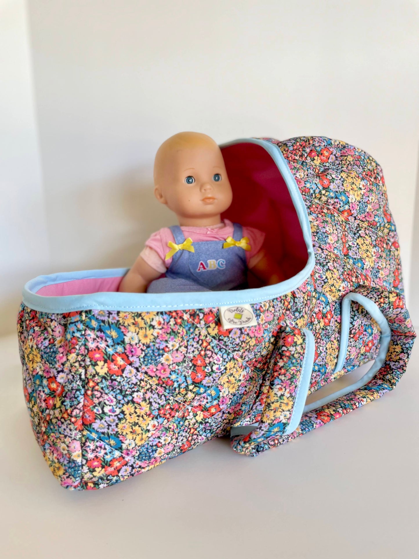 Quilted Baby Doll Basket-Blue Floral