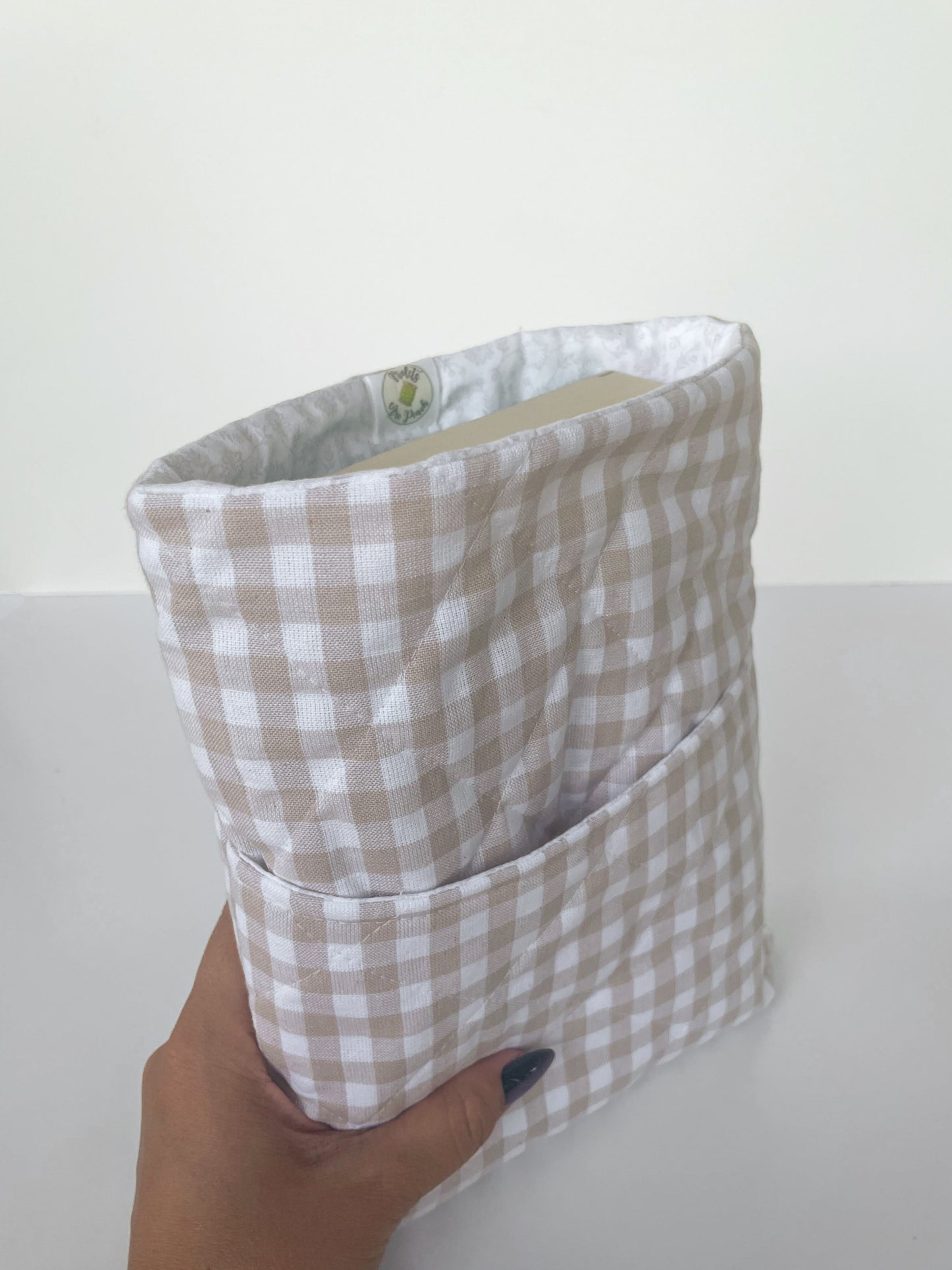Neutral Gingham Book Sleeve Size Medium