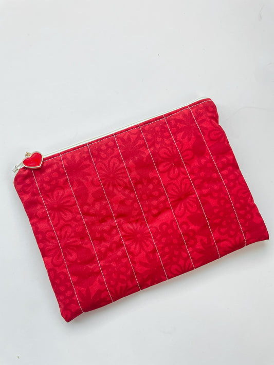 Red Quilted Zipper Pouch