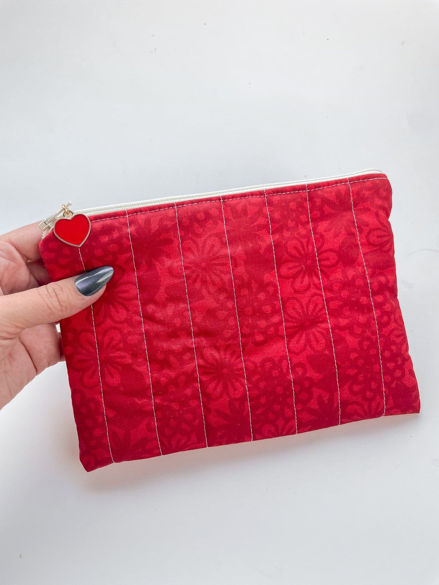 Red Quilted Zipper Pouch