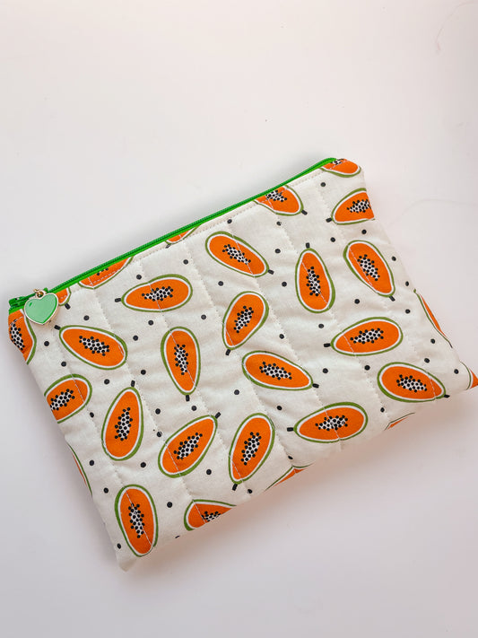 Papaya Quilted Zipper Pouch