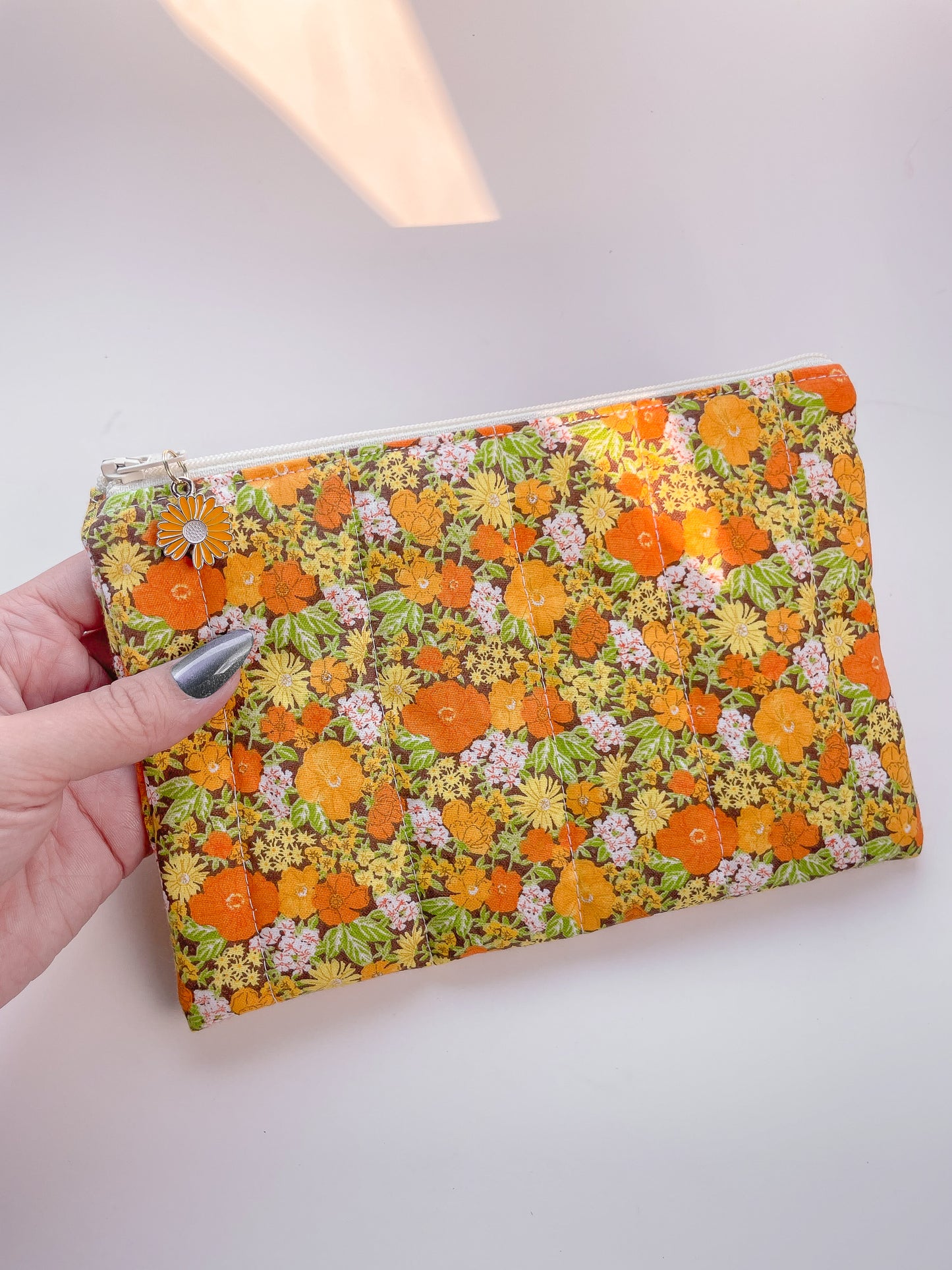 70s Retro Quilted Zipper Pouch