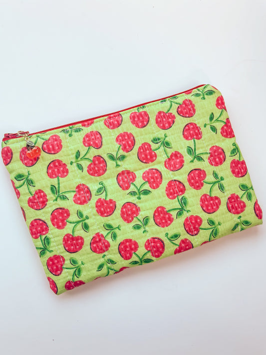 Cherry Quilted Zipper Pouch