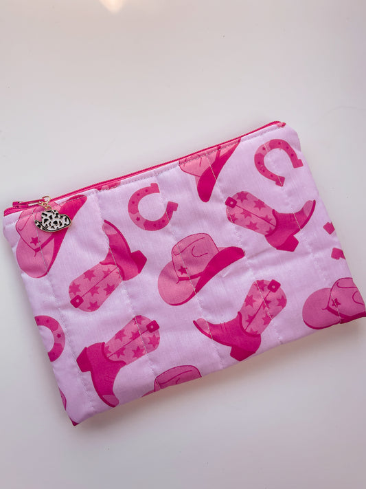 Pink Cowgirl Quilted Zipper Pouch