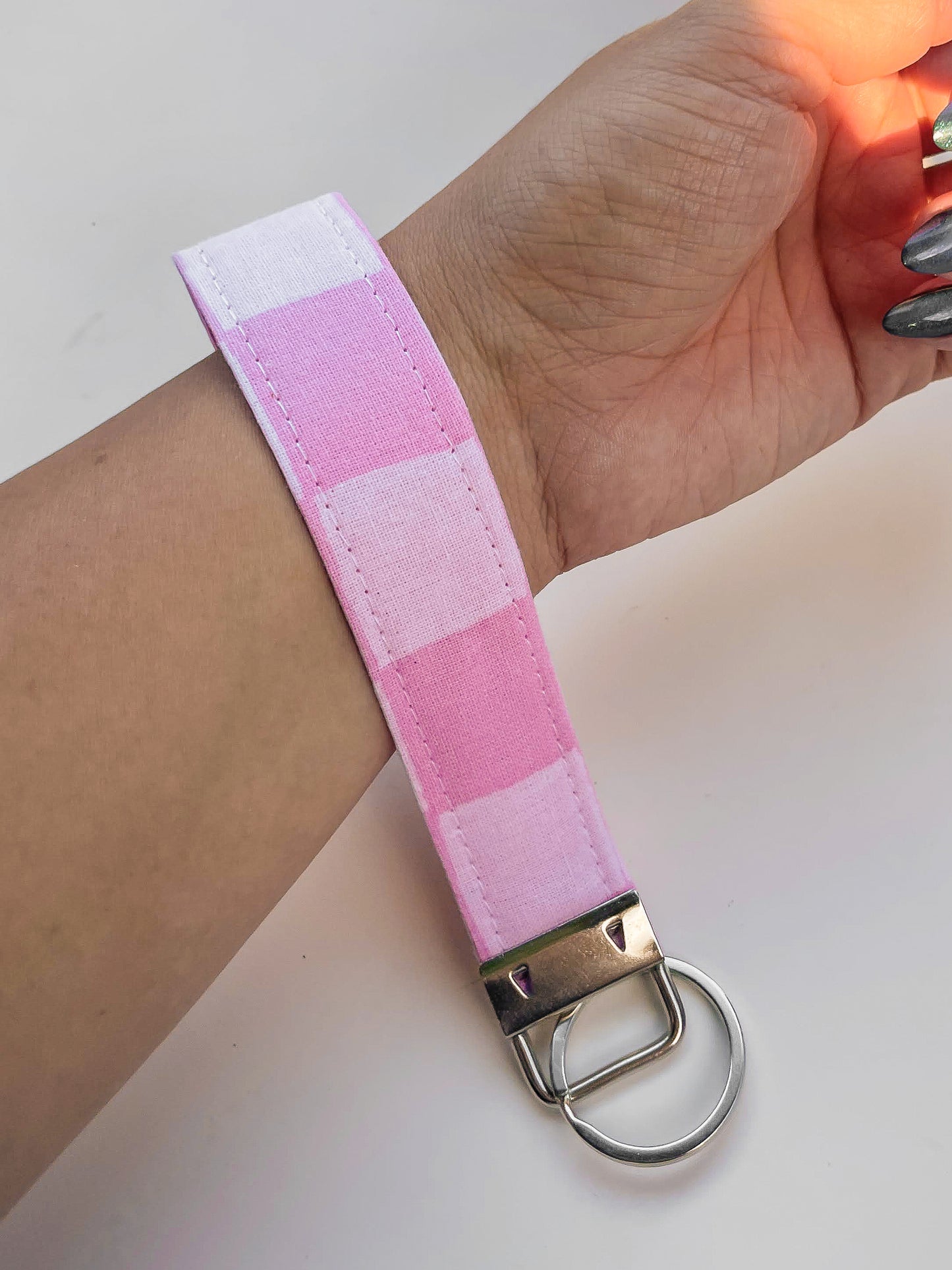 Pink Check Key Fob Wristlet