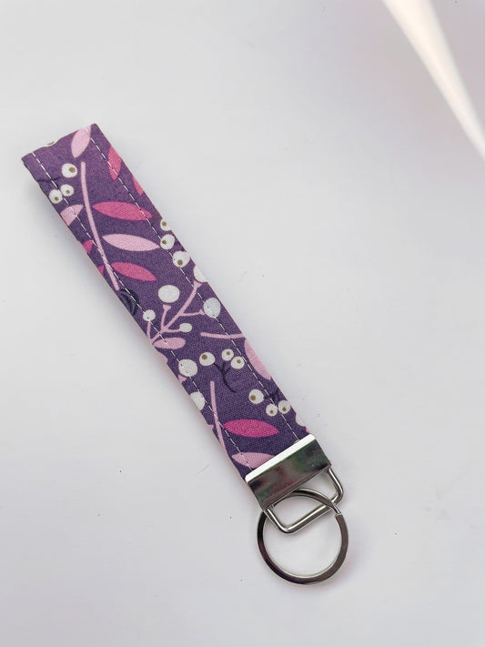Purple Floral Key Fob Wristlet