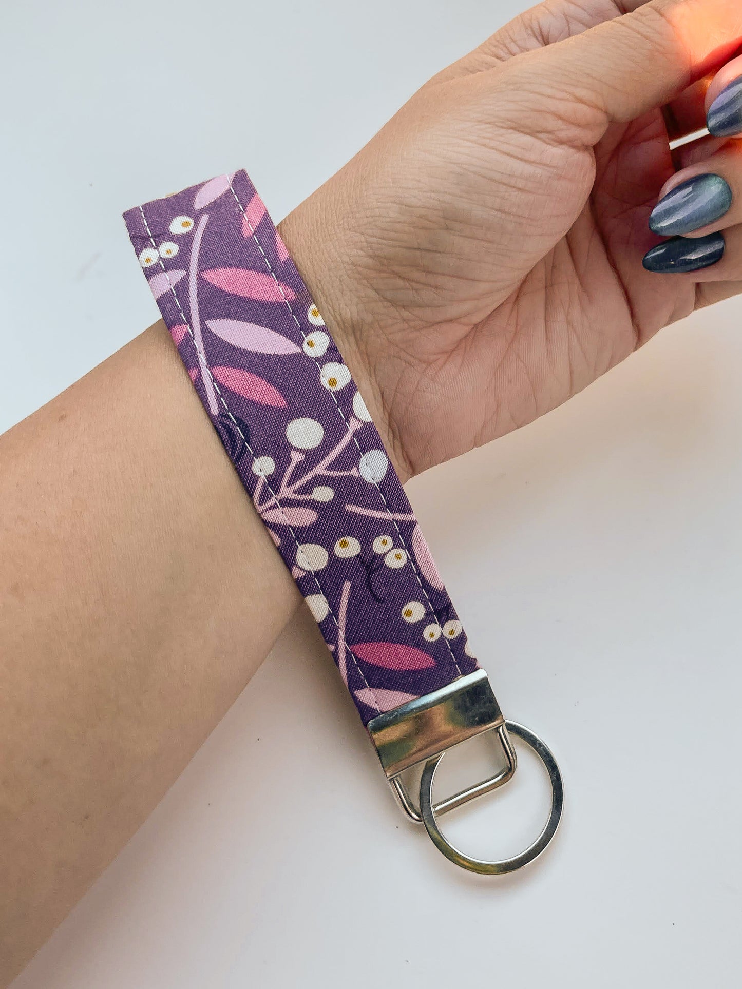 Purple Floral Key Fob Wristlet