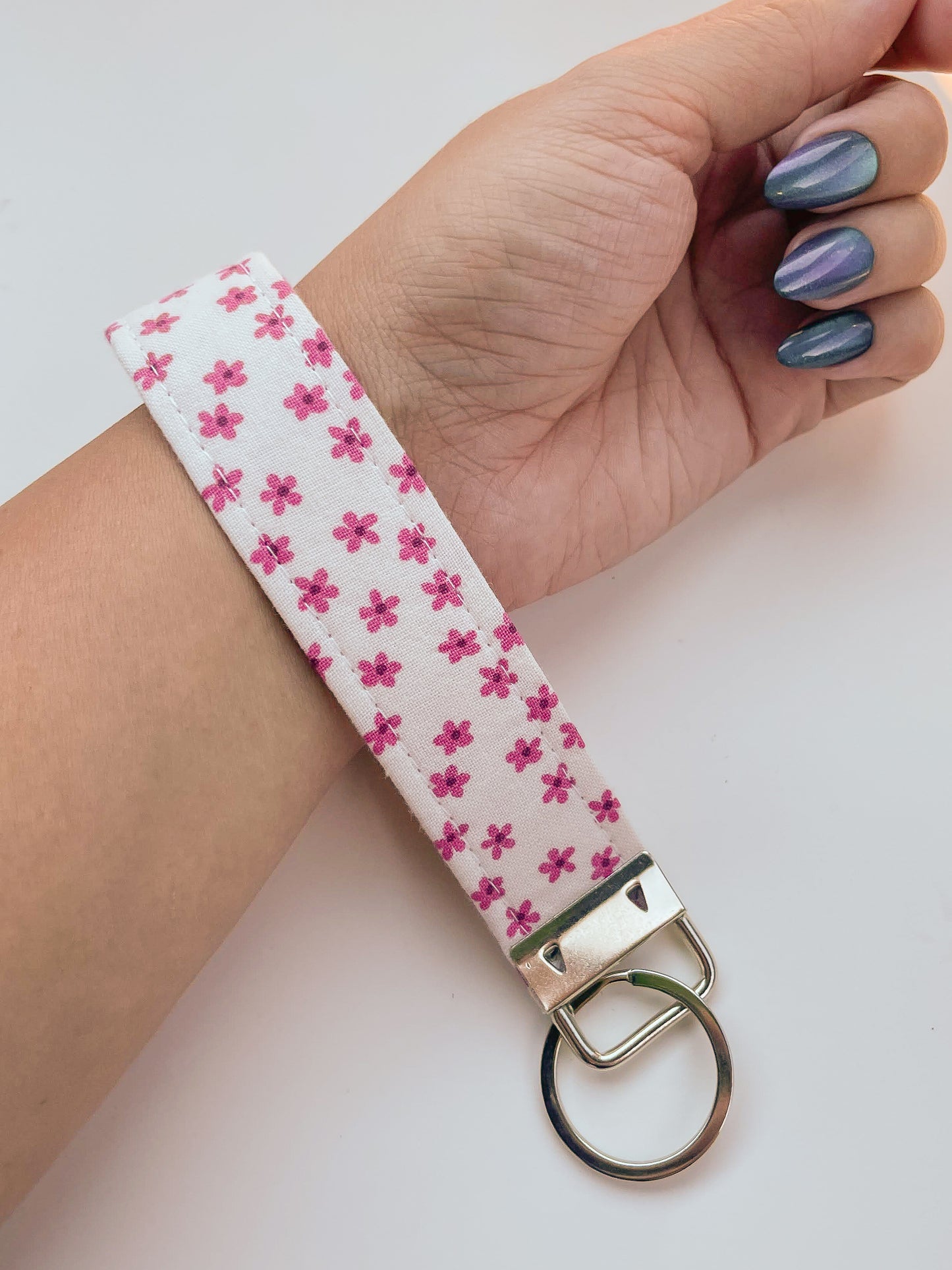 Pink Flower Key Fob Wristlet