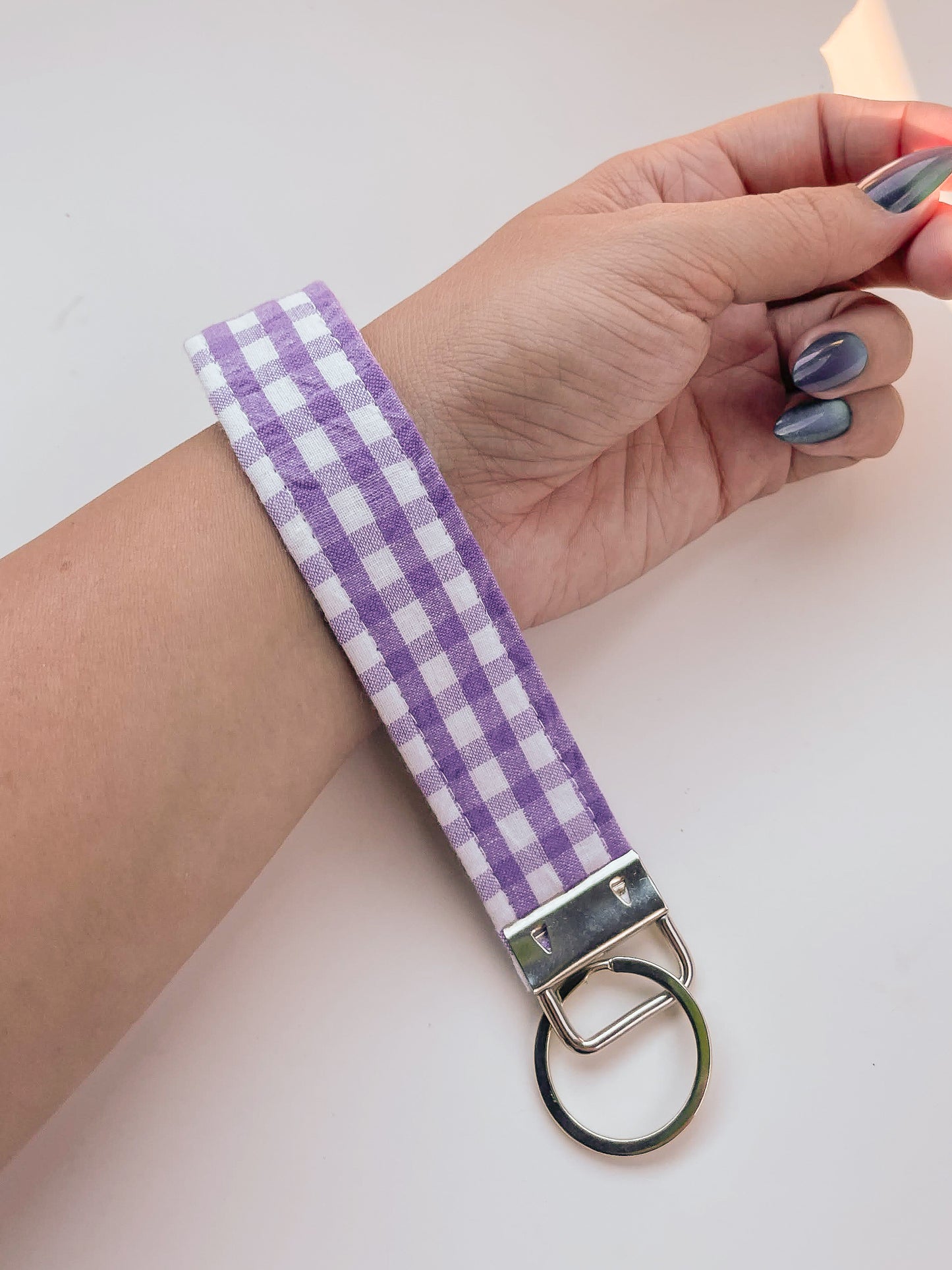 Purple Gingham Key Fob Wristlet