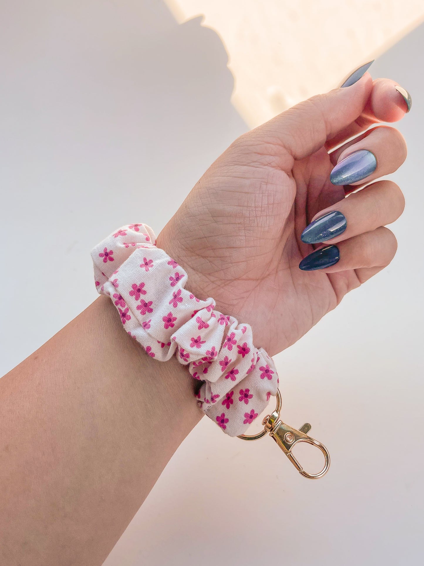 Pink Flower Scrunchie Keychain