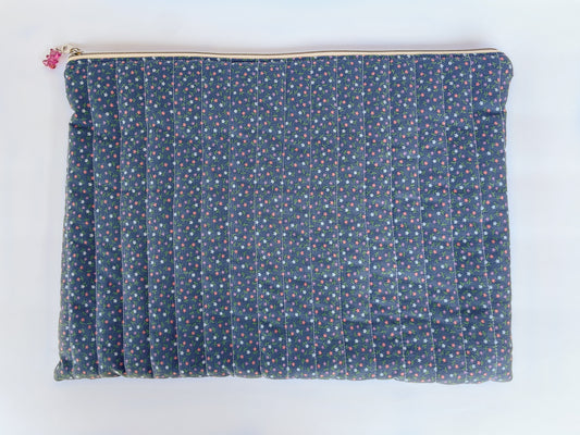 Blue Floral Laptop Case, Size Large